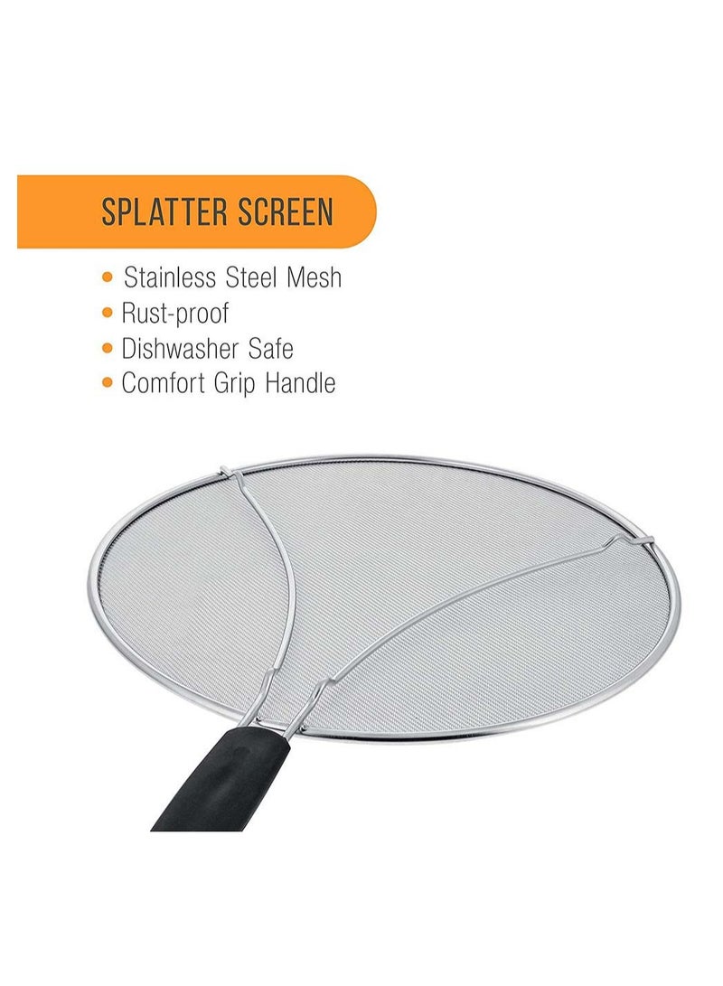 Oil Grease Splash Guard Splatter Screen Frying Pan Cover Hot Stainless Steel Protector Home Kitchen Accessory (33 cm) - Image 3